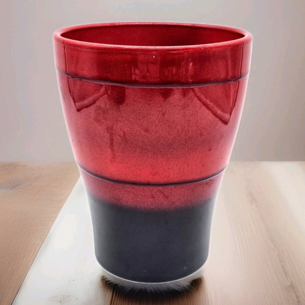 Vintage Scheurich Red And Black Art Pottery Planter Pot Germany MCM Boho #608-17